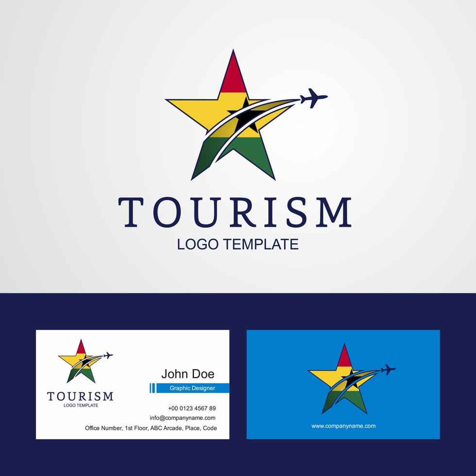 logotipo de estrela criativa de bandeira de gana de viagem e design de cartão de visita vetor