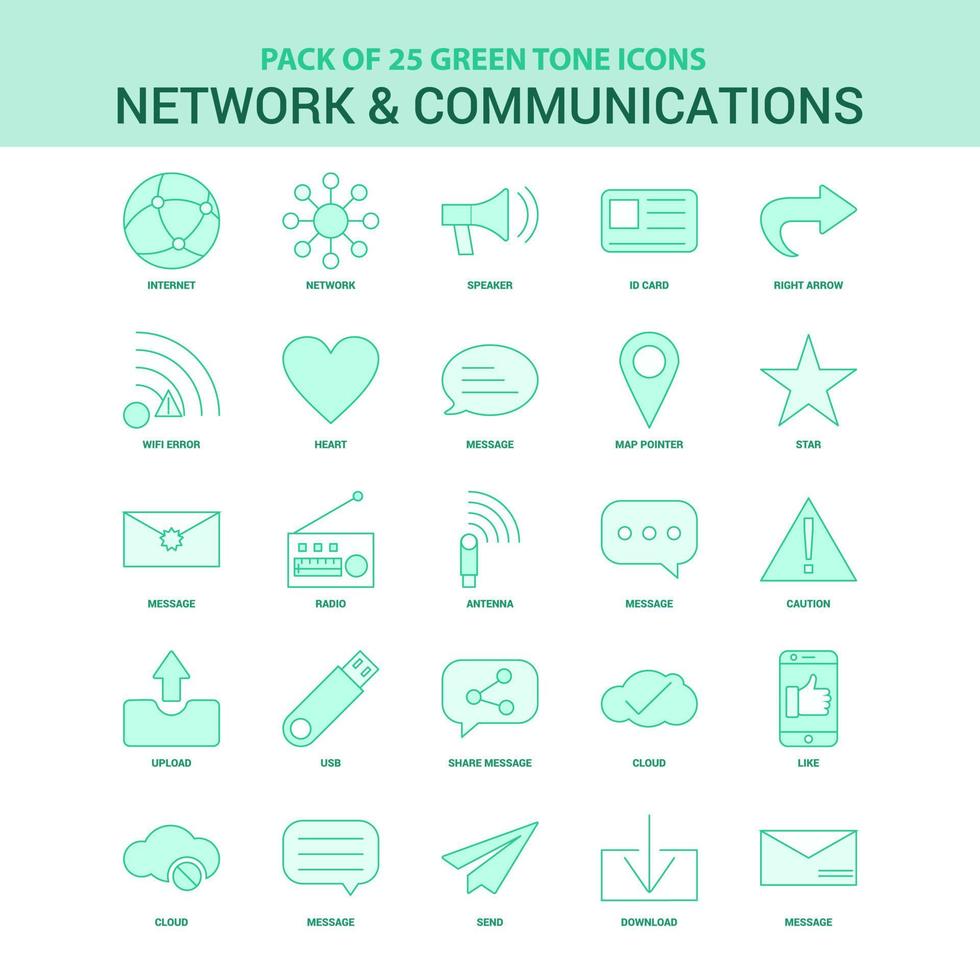 25 rede verde e conjunto de ícones de comunicação vetor