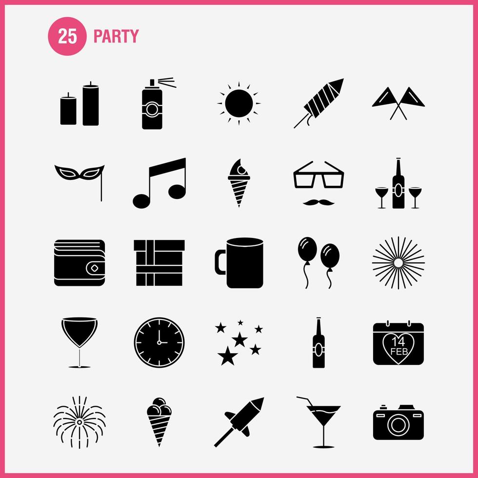 ícone de glifo sólido de festa para impressão na web e kit de uxui móvel, como data de aniversário de calendário, ano, suco, copo, festa, pictograma, vetor de pacote