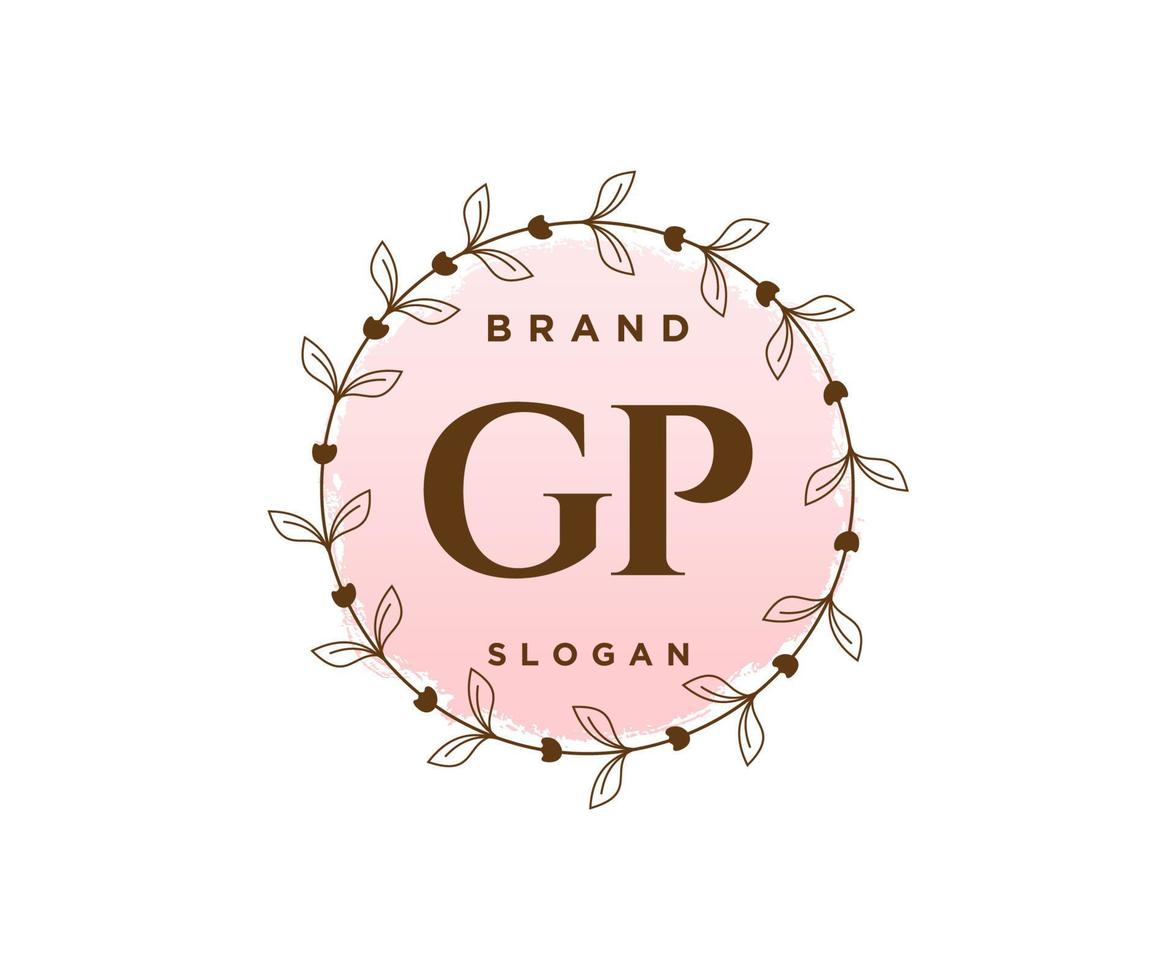 logotipo feminino gp inicial. utilizável para logotipos de natureza, salão, spa, cosméticos e beleza. elemento de modelo de design de logotipo de vetor plana.