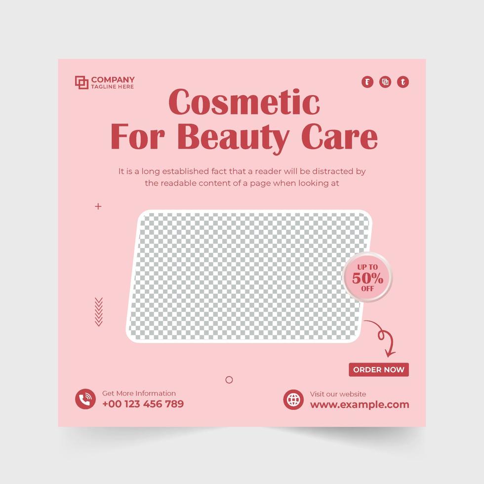 produtos de beleza e design de banner de venda cosmética com cores rosa e seda. modelo de anúncio cosmético moderno com formas geométricas. vetor de postagem de mídia social de negócios cosméticos para marketing.