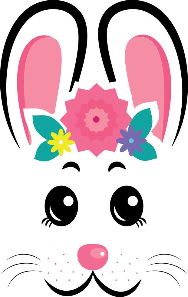 máscaras de coelho kawaii com orelhas cor de rosa e flores vetor