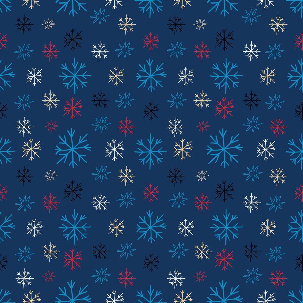 padrão perfeito com flocos de neve brancos contra um fundo azul vetor