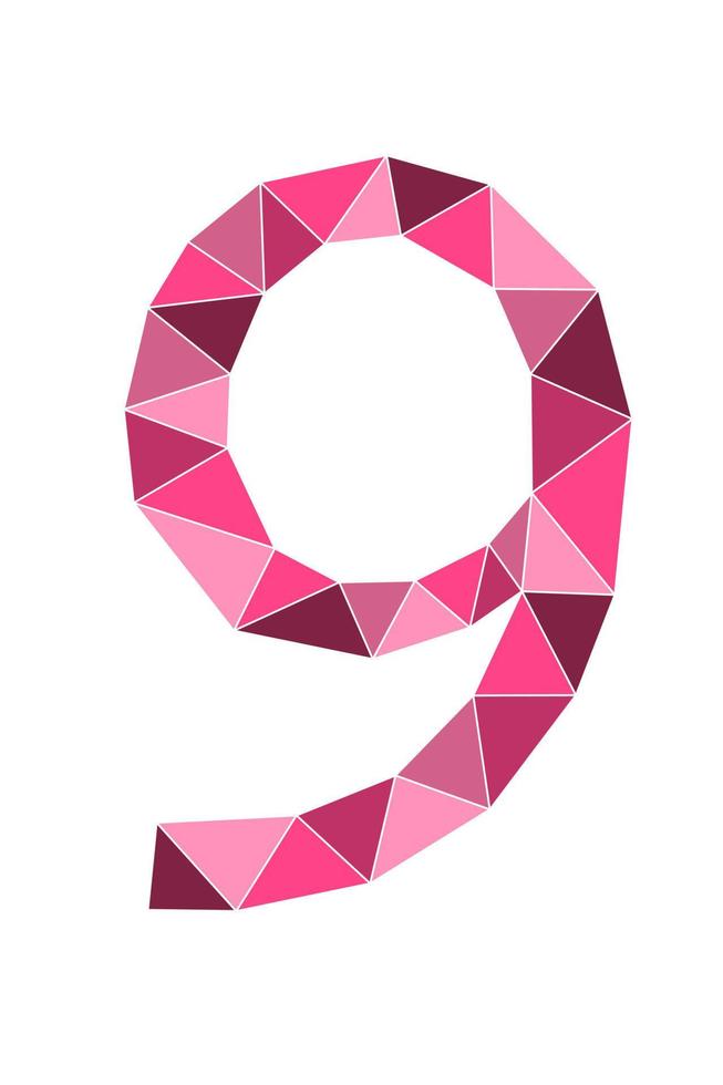estilo de polígono rosa neon número 9 isolado no fundo branco. aprender números, número de série, preço, local vetor