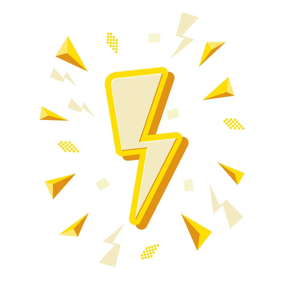 sinal de parafuso de iluminação amarela, venda instantânea com ícone de memphis, ícone elétrico. vetor
