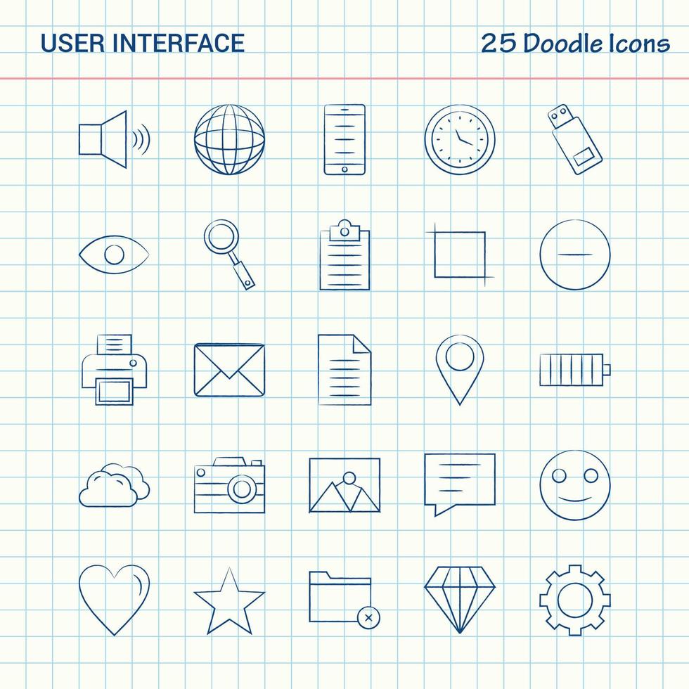 interface do usuário 25 ícones de doodle conjunto de ícones de negócios desenhados à mão vetor