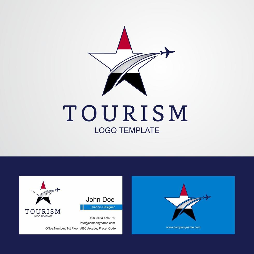 bandeira do iêmen de viagem logotipo da estrela criativa e design de cartão de visita vetor