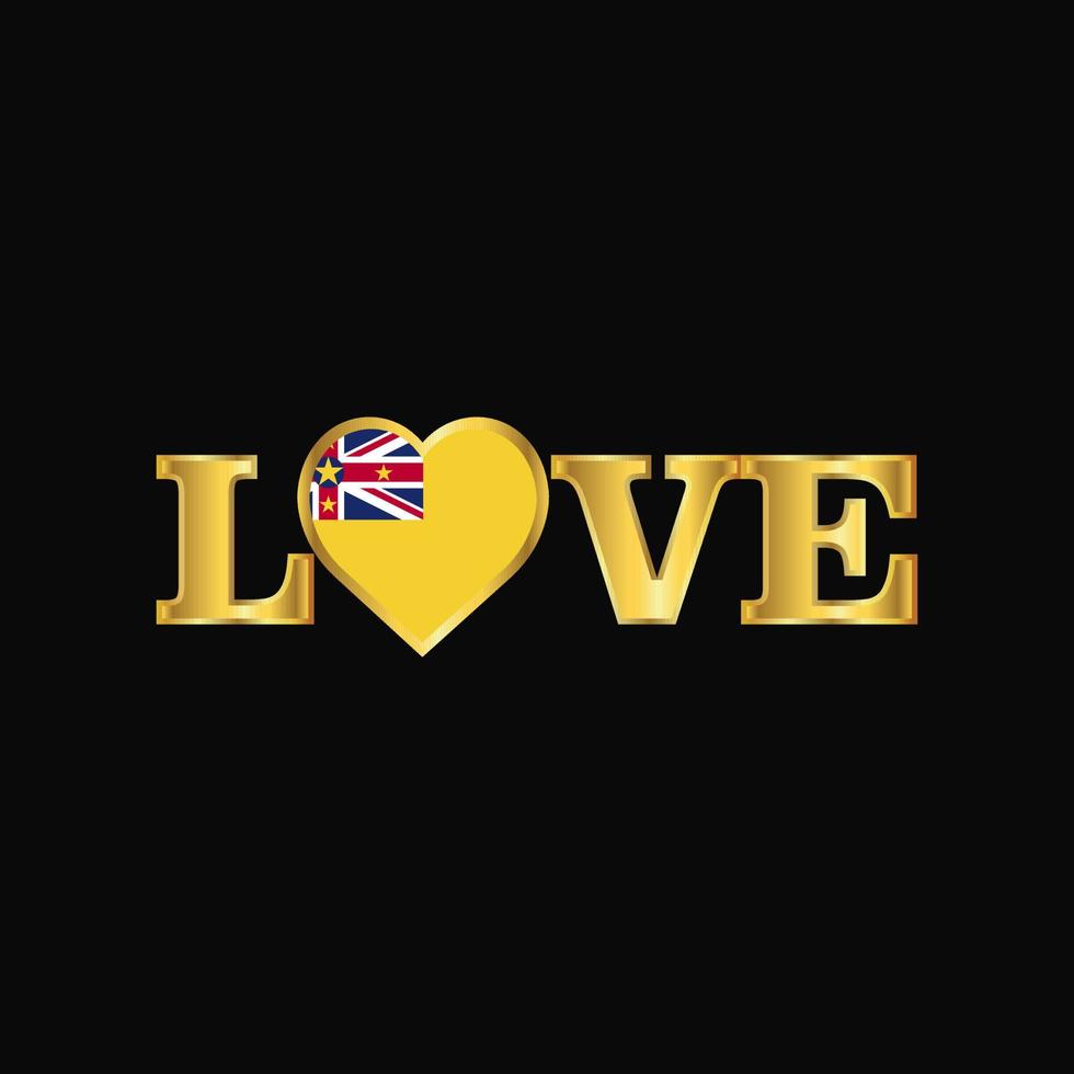 tipografia de amor dourado vetor de design de bandeira niue
