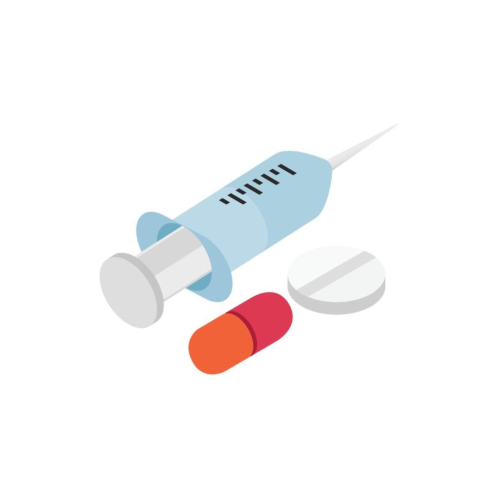 ícone de seringa e pílulas, estilo 3d isométrico vetor