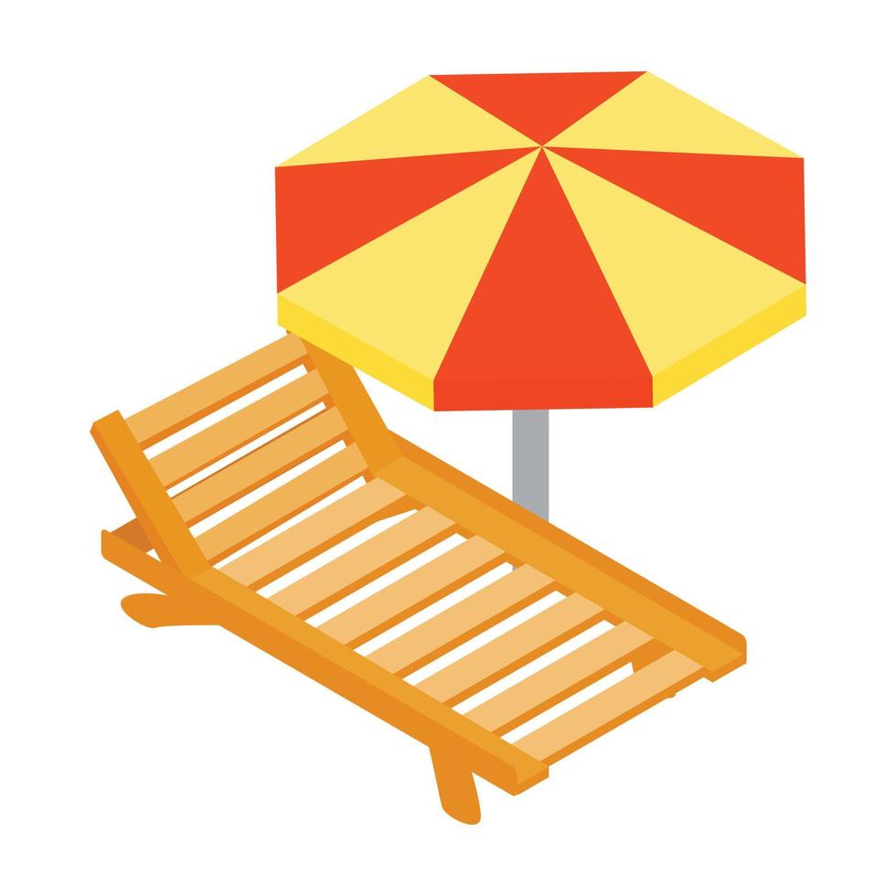 espreguiçadeira de praia com ícone de guarda-chuva vetor