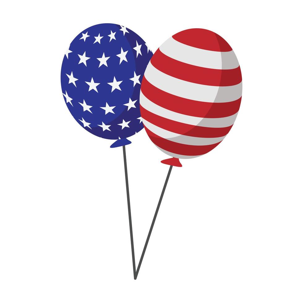 balões no ícone dos desenhos animados das cores da bandeira dos eua vetor