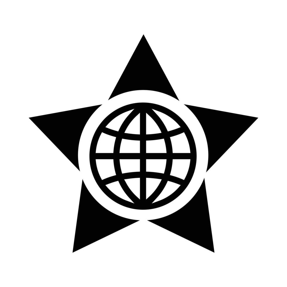 globo no centro do ícone da estrela, estilo simples vetor