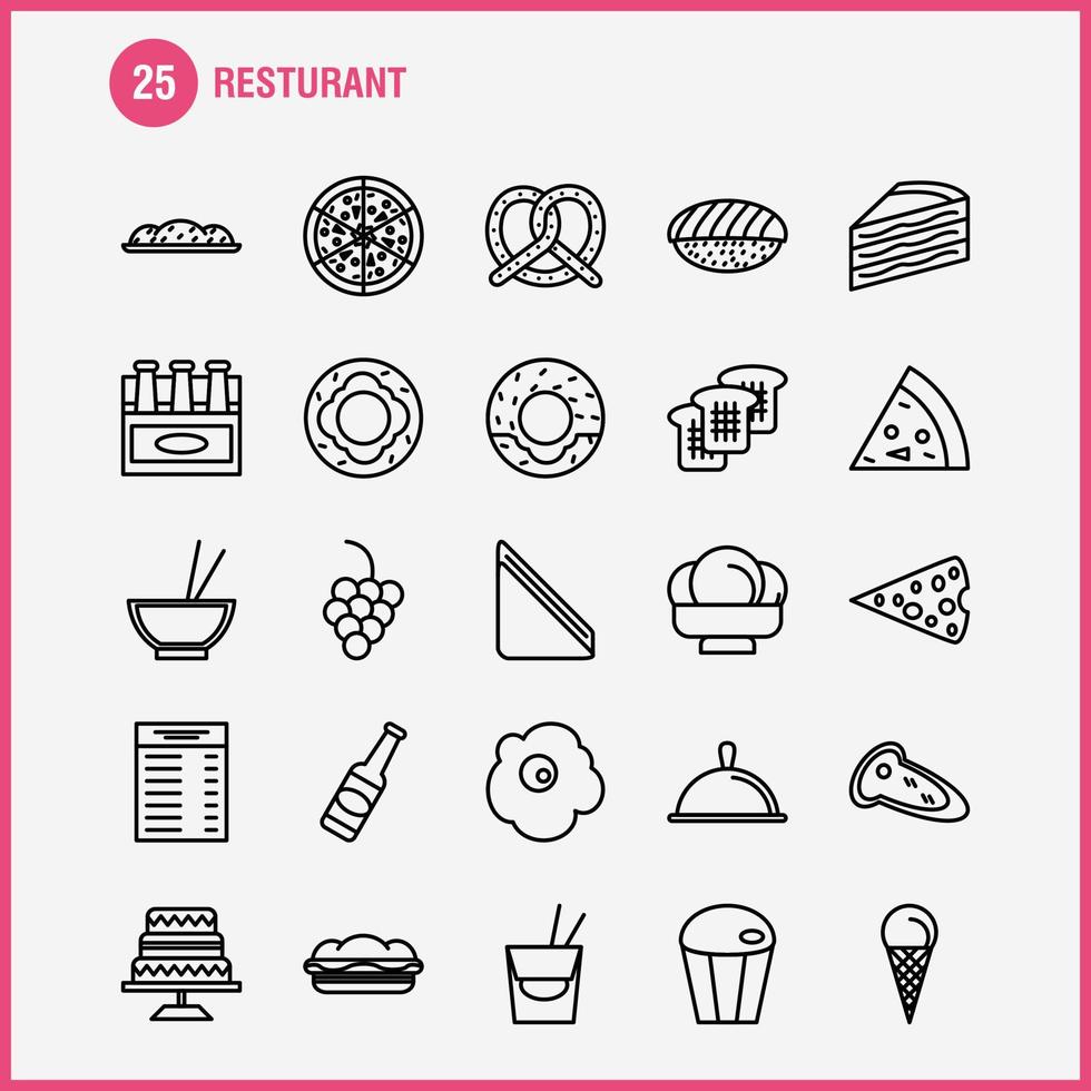 ícones de linha de restaurante definidos para infográficos kit uxui móvel e design de impressão incluem comida de cenoura refeição vegetal garrafa comida refeição mostarda eps 10 vector