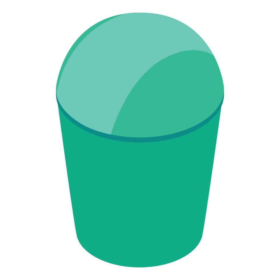 lata de lixo verde com ícone de tampa, estilo 3d isométrico vetor
