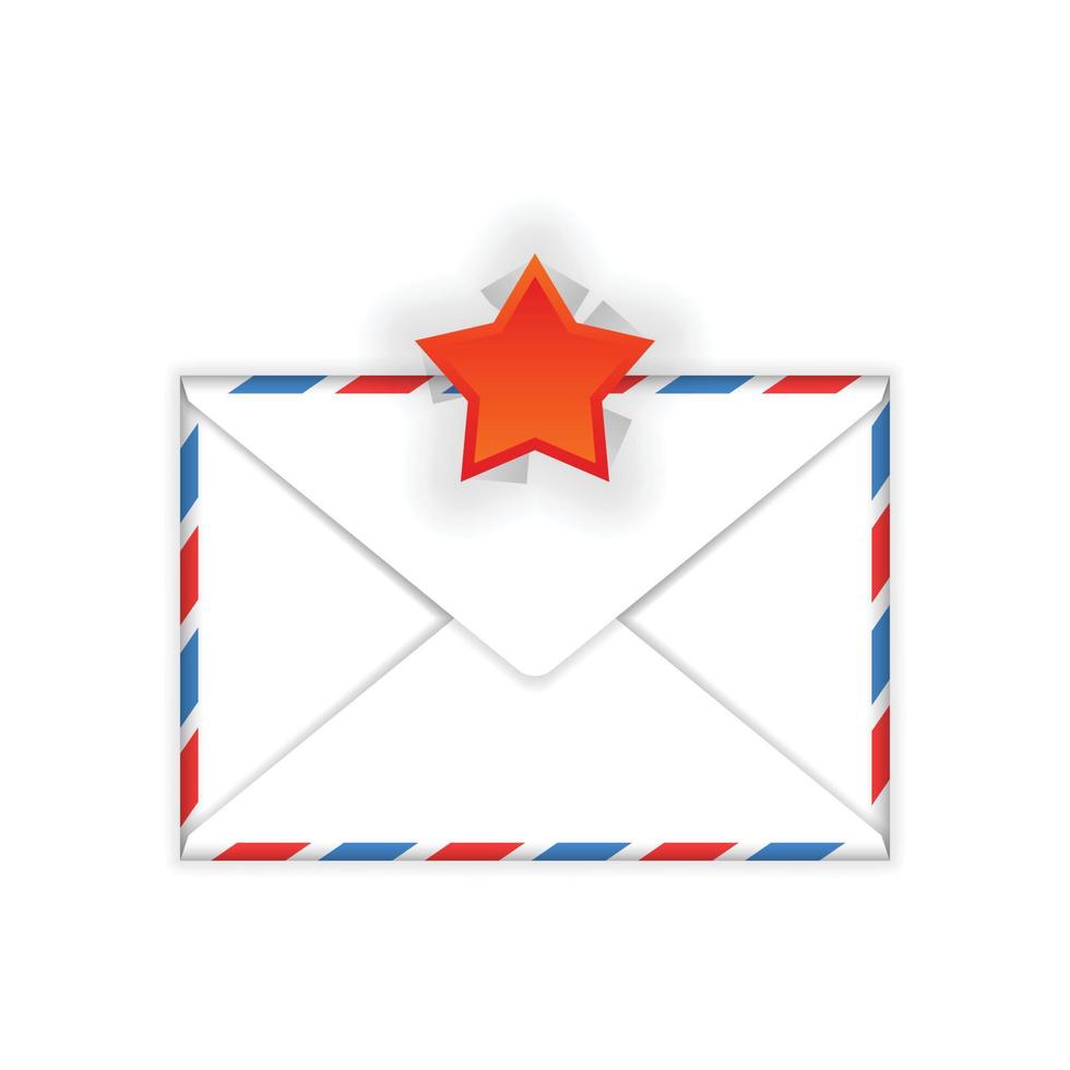 envelope com ícone plano de marca de estrela vermelha vetor