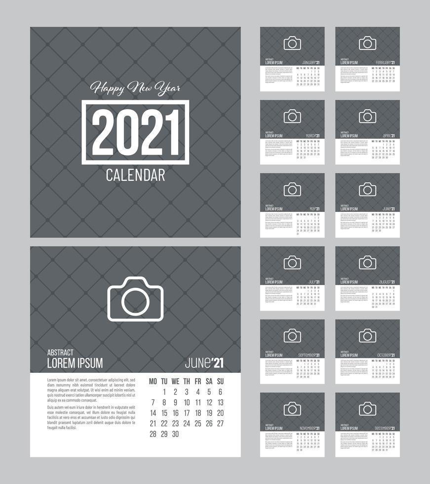 modelo de calendário quadrado 2021 vetor