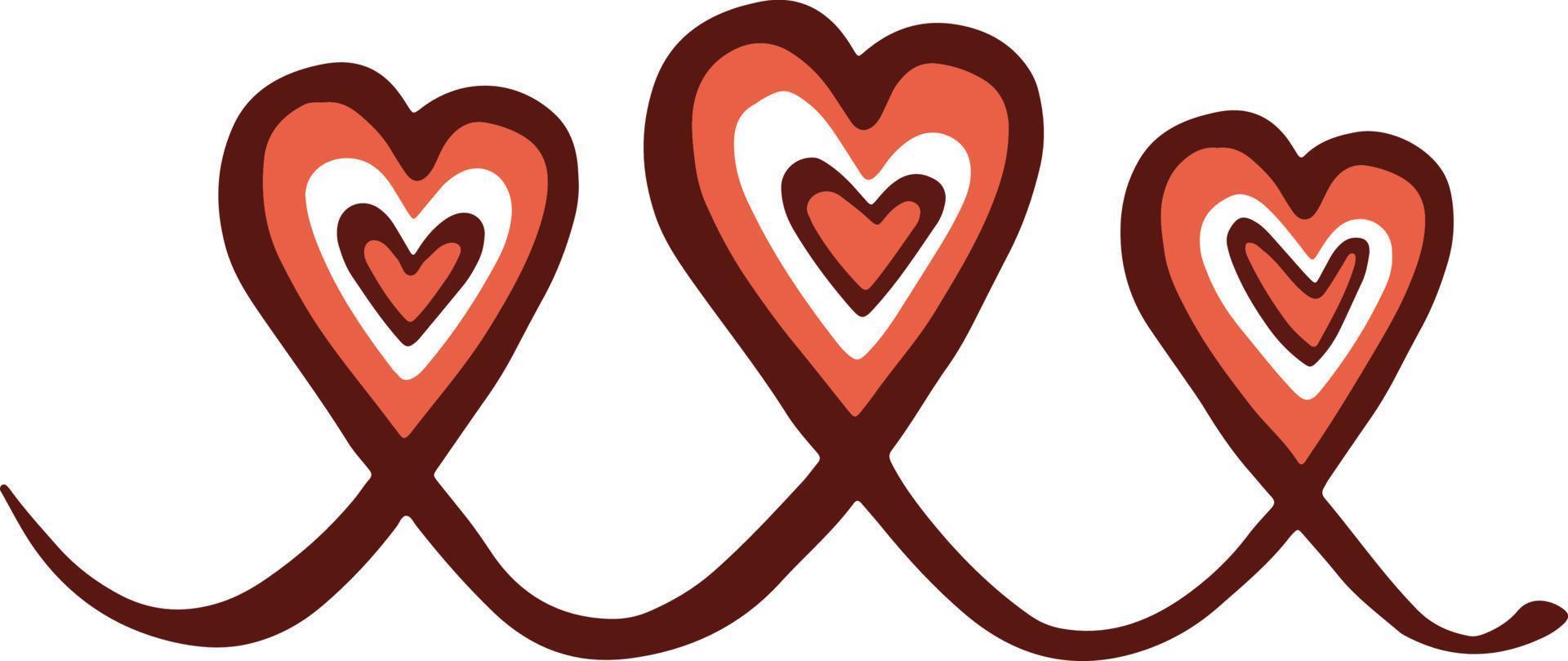 três corações vermelhos, ilustração de composição vetor