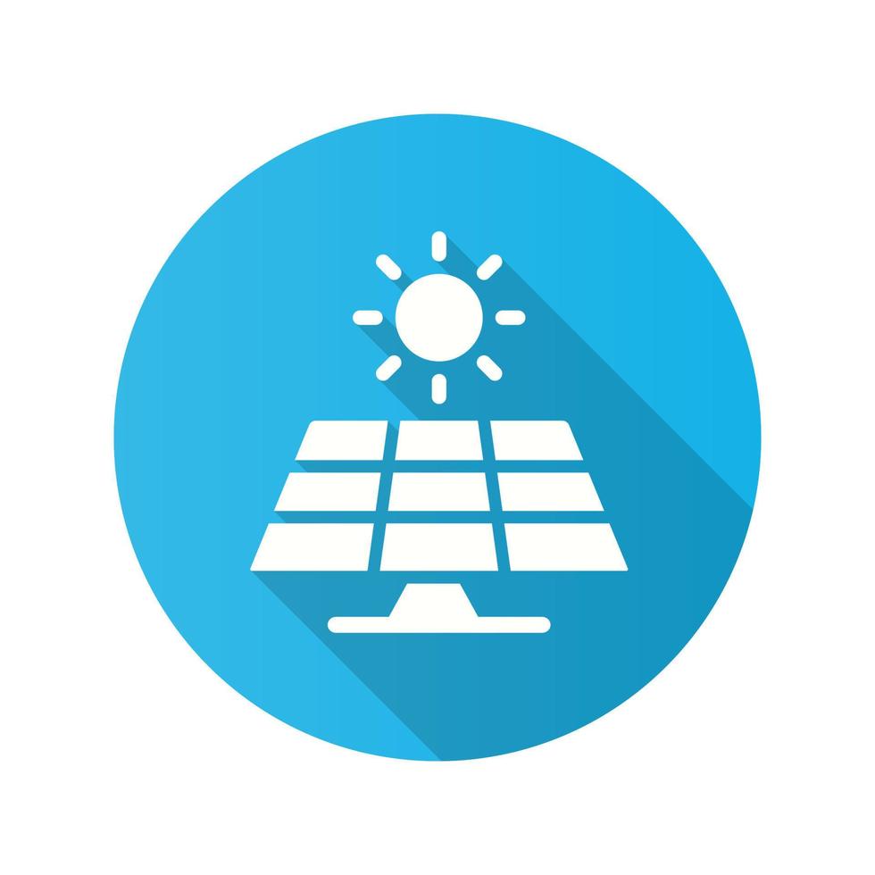 ícone do painel de energia solar com longa sombra para design gráfico e web. vetor