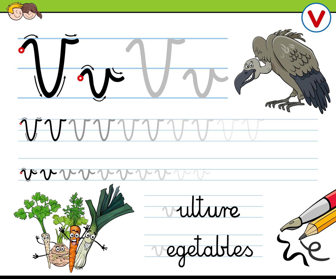 escrevendo carta v planilha para crianças vetor