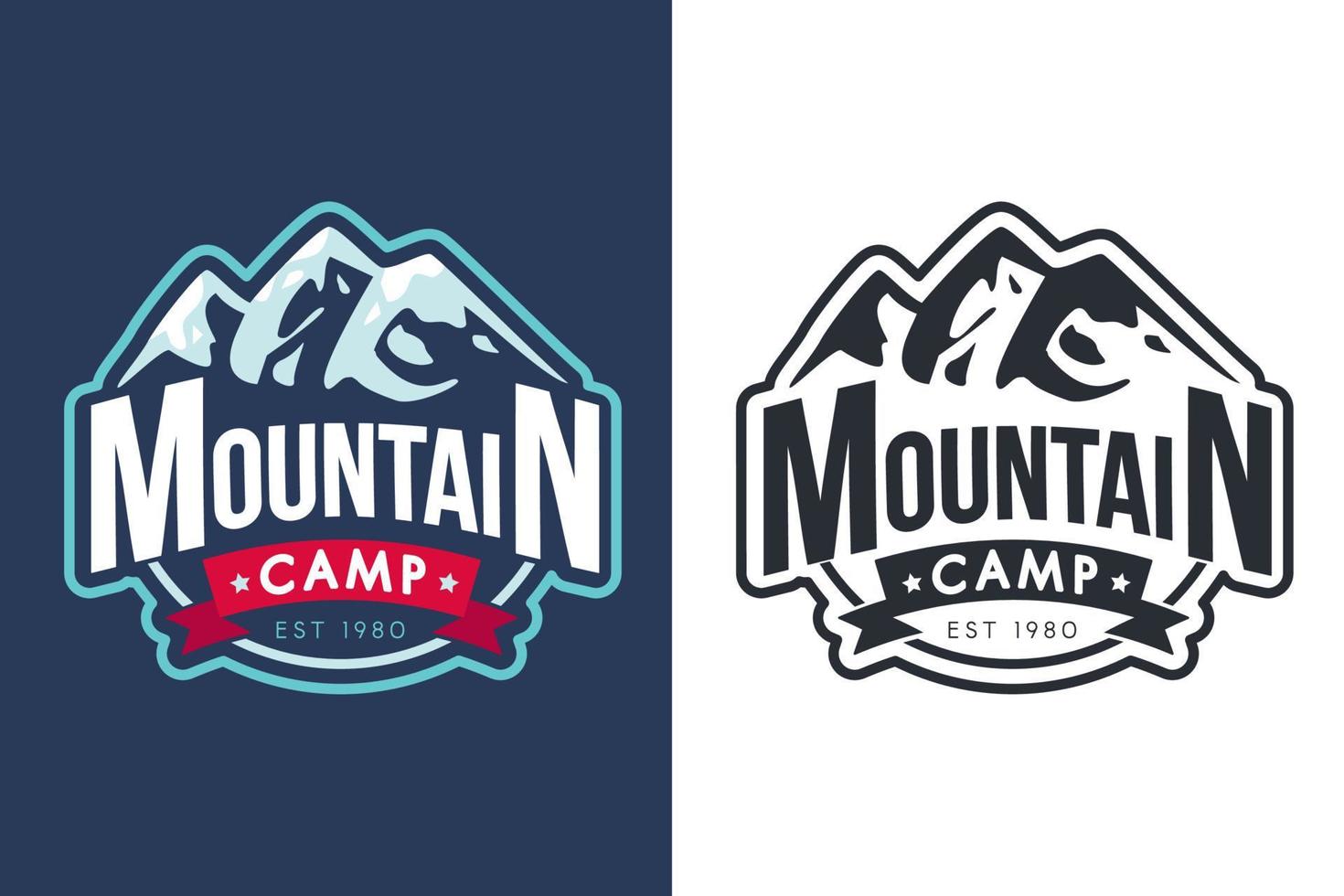 modelo de logotipo monocromático de vetor de acampamento de montanha