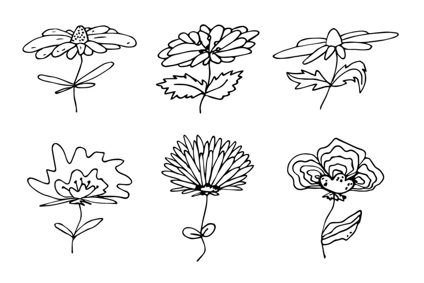 clipart de flores simples. conjunto de doodle floral mão desenhada. para impressão, web, design, decoração, logotipo vetor