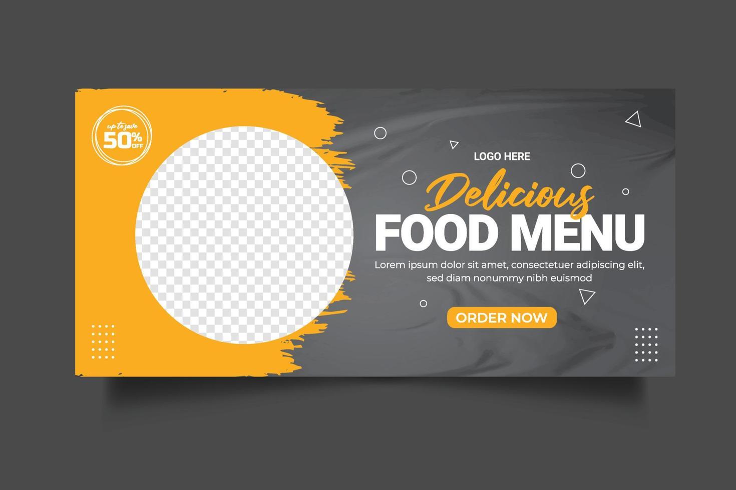 banner da web de alimentos publicidade de alimentos modelo de oferta de venda de desconto design de postagem de capa de comida de mídia social vetor