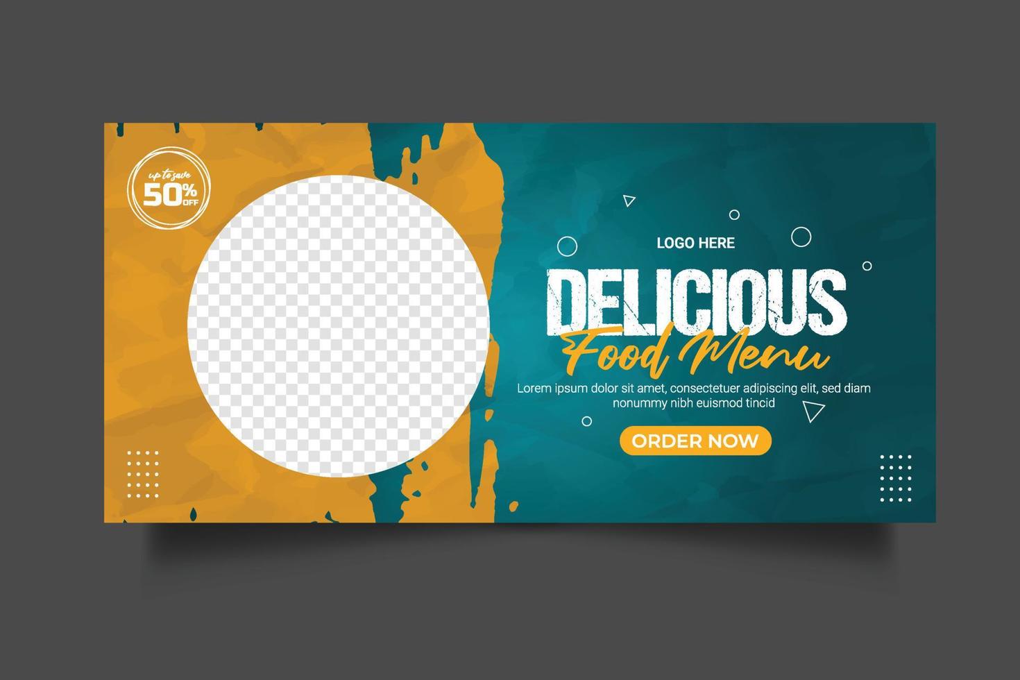 banner da web de alimentos publicidade de alimentos modelo de oferta de venda de desconto design de postagem de capa de comida de mídia social vetor
