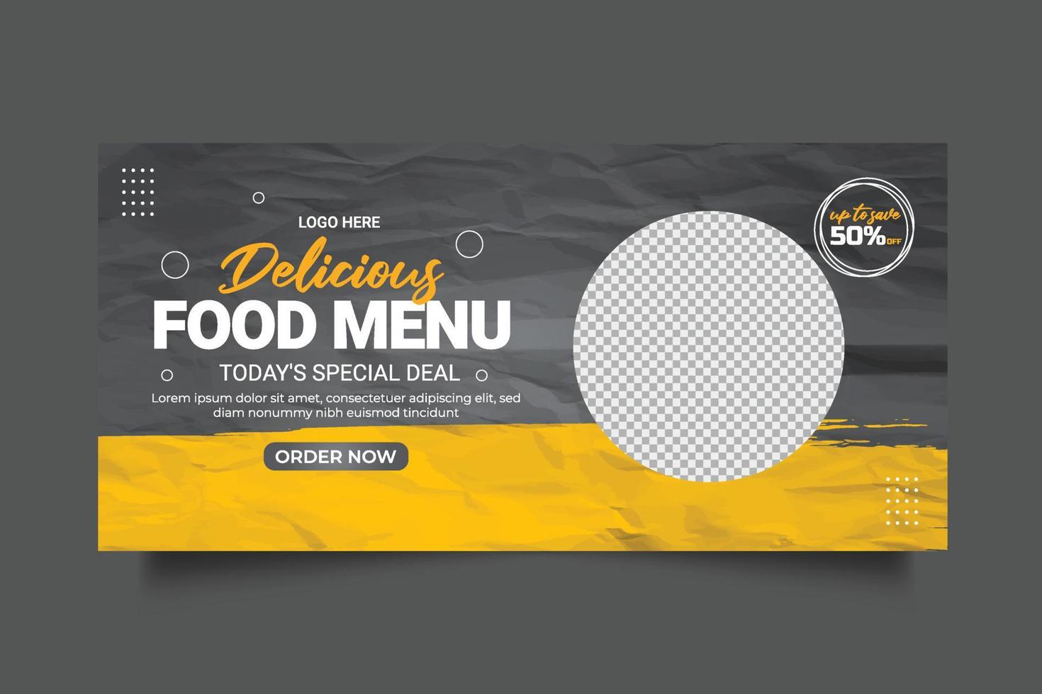 banner da web de alimentos publicidade de alimentos modelo de oferta de venda de desconto design de postagem de capa de comida de mídia social vetor