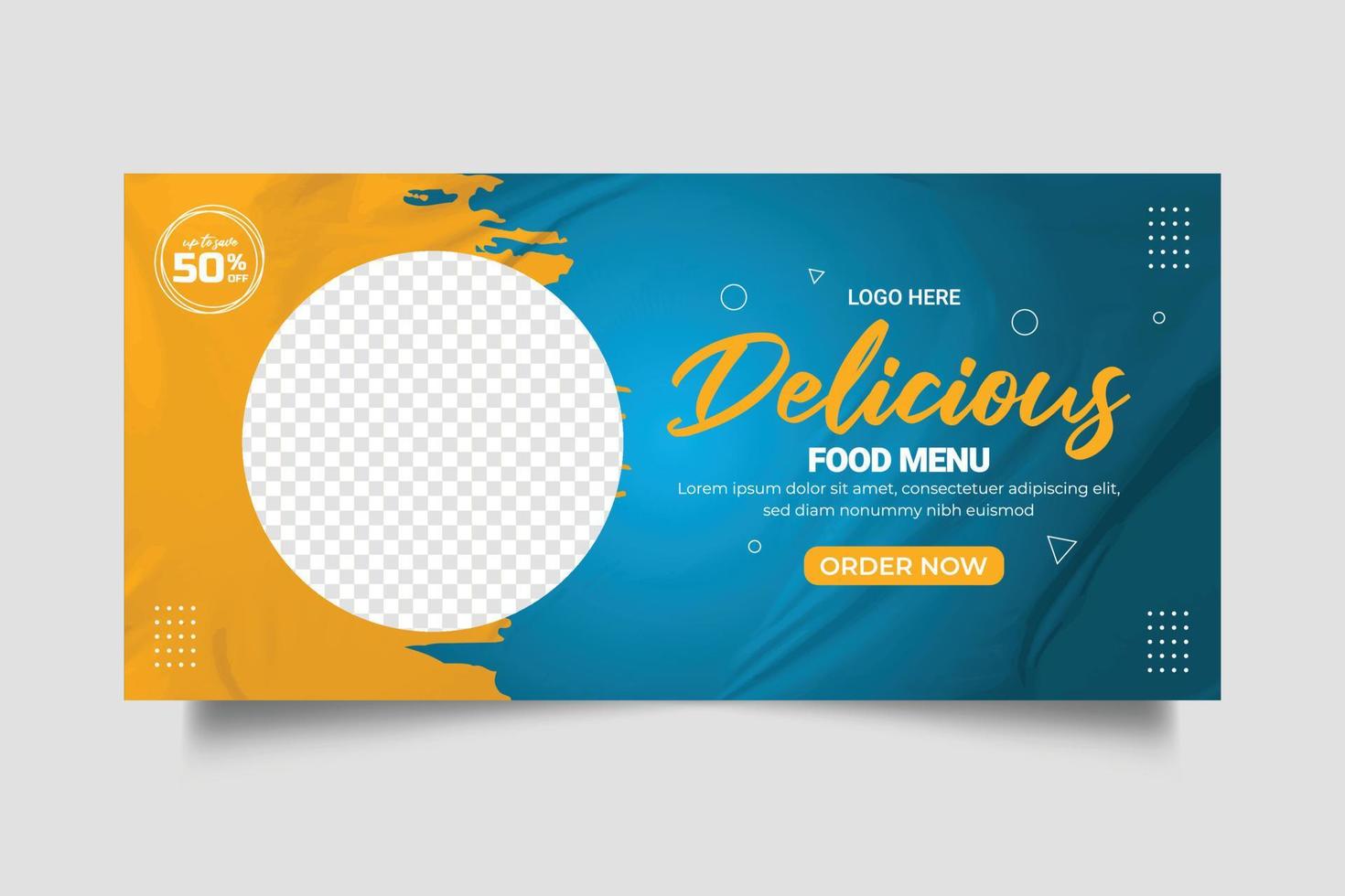 banner da web de alimentos publicidade de alimentos modelo de oferta de venda de desconto design de postagem de capa de comida de mídia social vetor