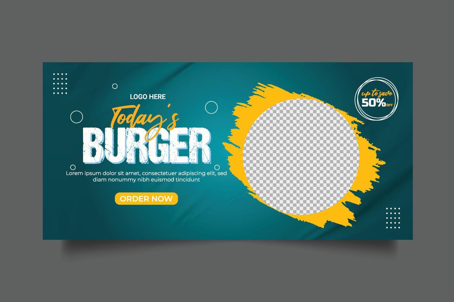 banner da web de alimentos publicidade de alimentos modelo de oferta de venda de desconto design de postagem de capa de comida de mídia social vetor