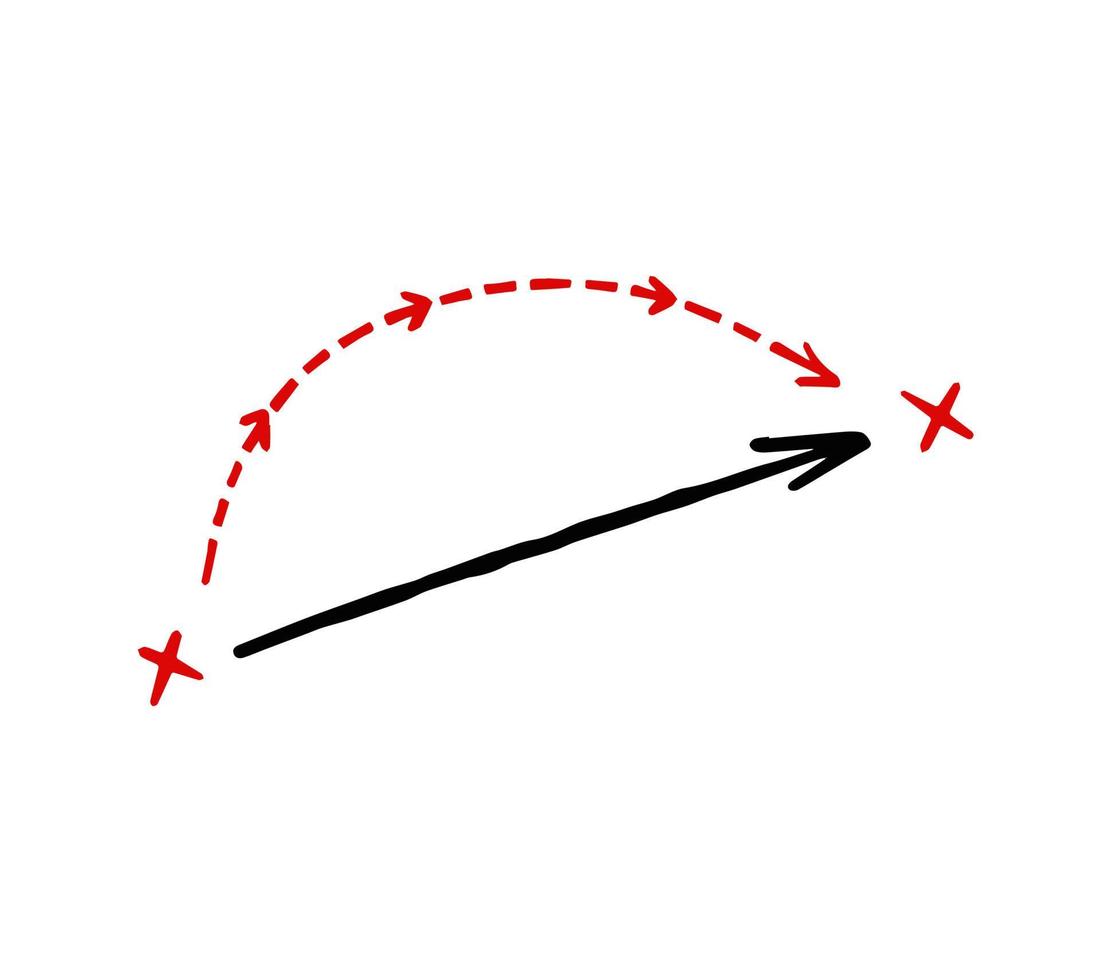 linha de direção do caminho. movimento estratégico e rota. realocação da seta pontilhada e do ponto a para o ponto b. esquema e plano vetor