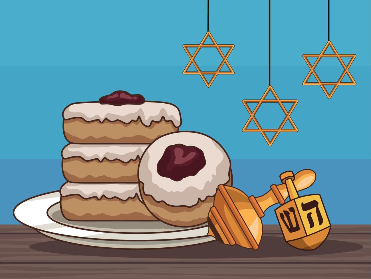 comida e brinquedos de hanukkah vetor