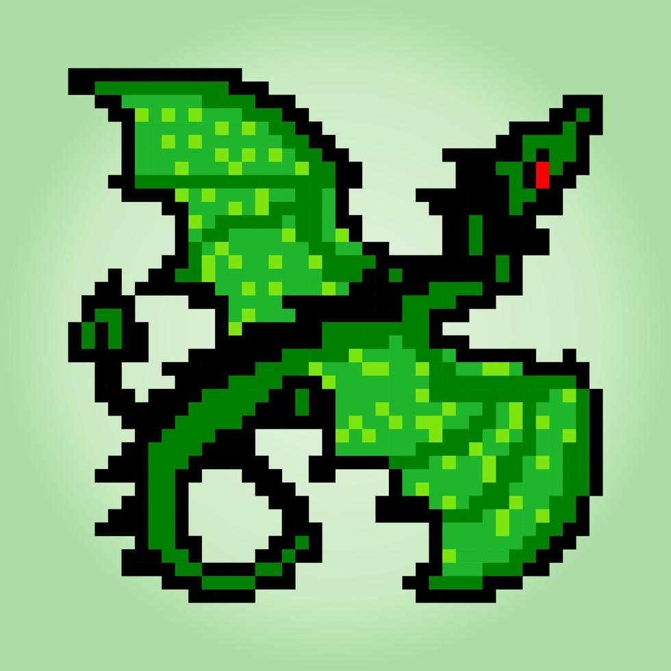 Imagem de pixel de dragão verde de 8 bits. animais em ilustrações vetoriais. vetor