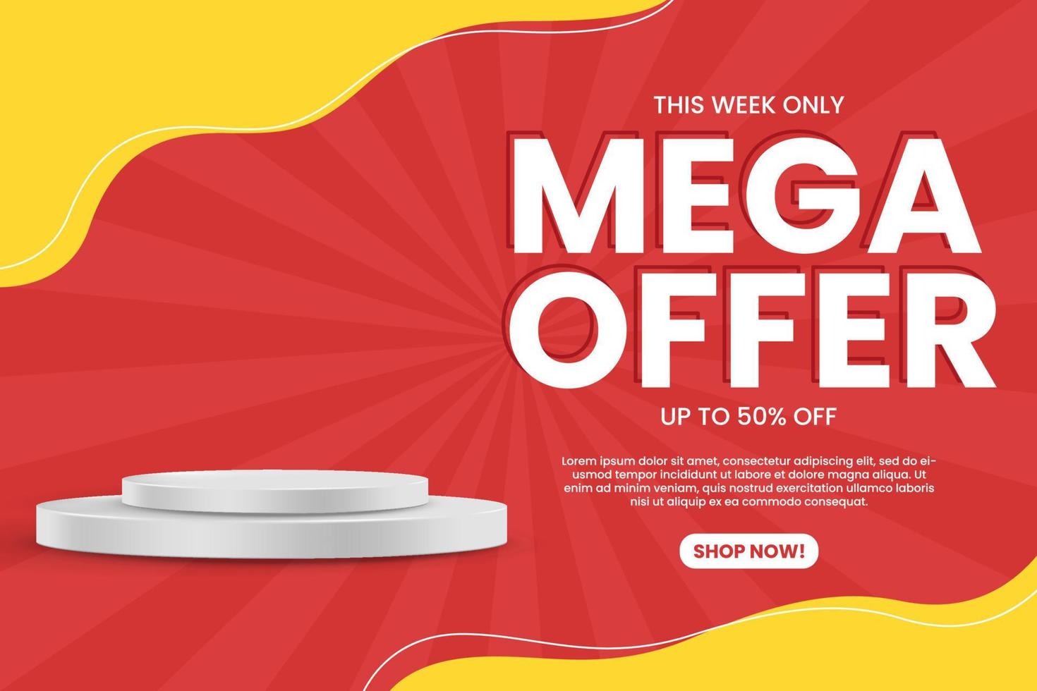 modelo de promoção de banner de mega oferta com fundo vermelho vetor