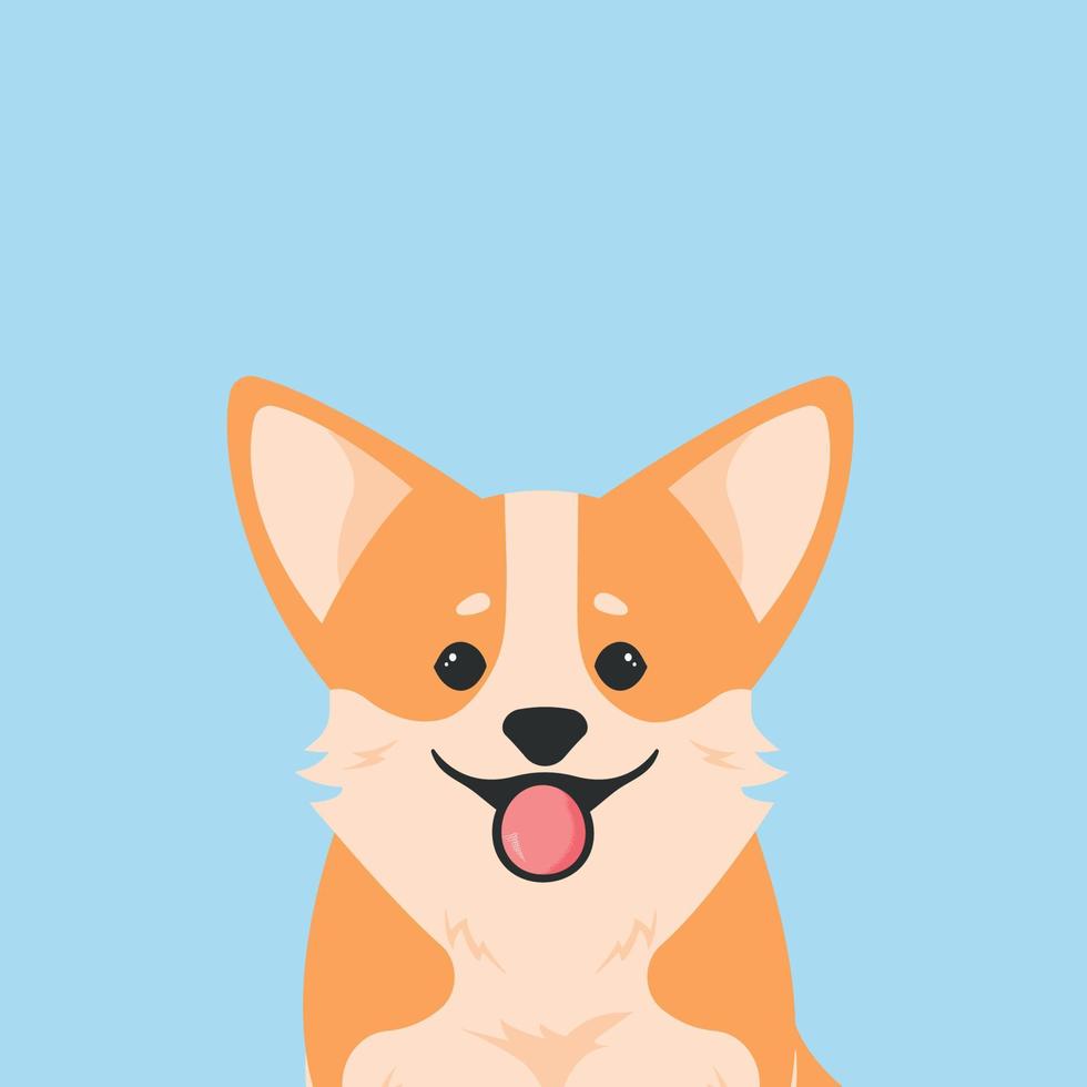 retrato de uma ilustração dos desenhos animados de cara de cachorro. welsh corgi pembroke sorrindo com a língua para fora. vetor. vetor