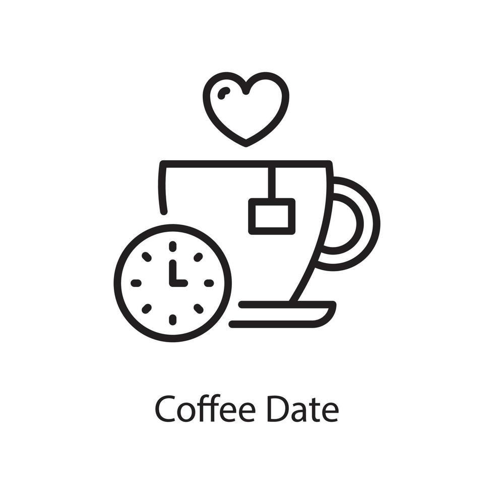 ilustração de design de ícone de contorno de vetor de data de café. símbolo de amor no arquivo eps 10 de fundo branco