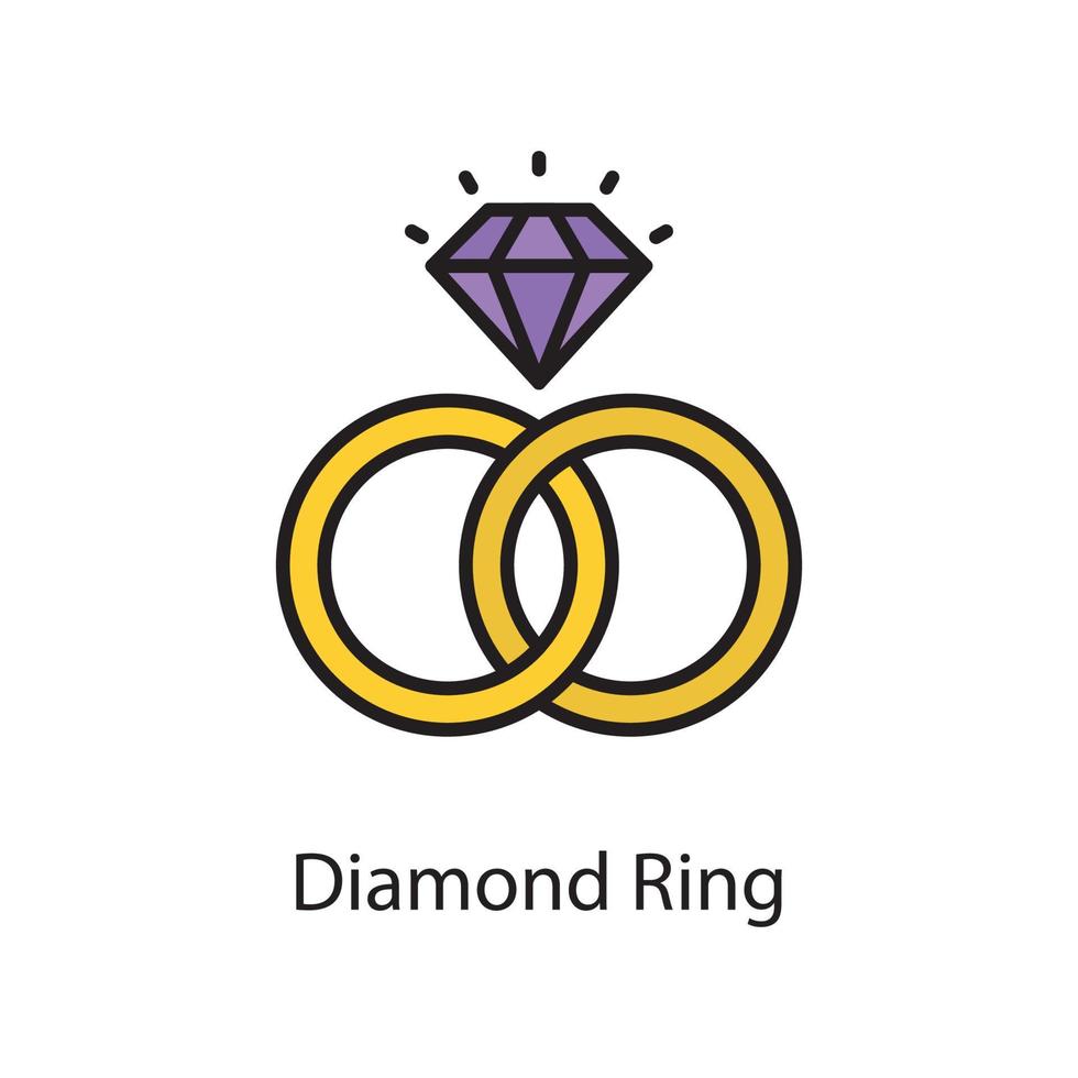vetor de anel de diamante cheio ilustração de design de ícone de contorno. símbolo de amor no arquivo eps 10 de fundo branco