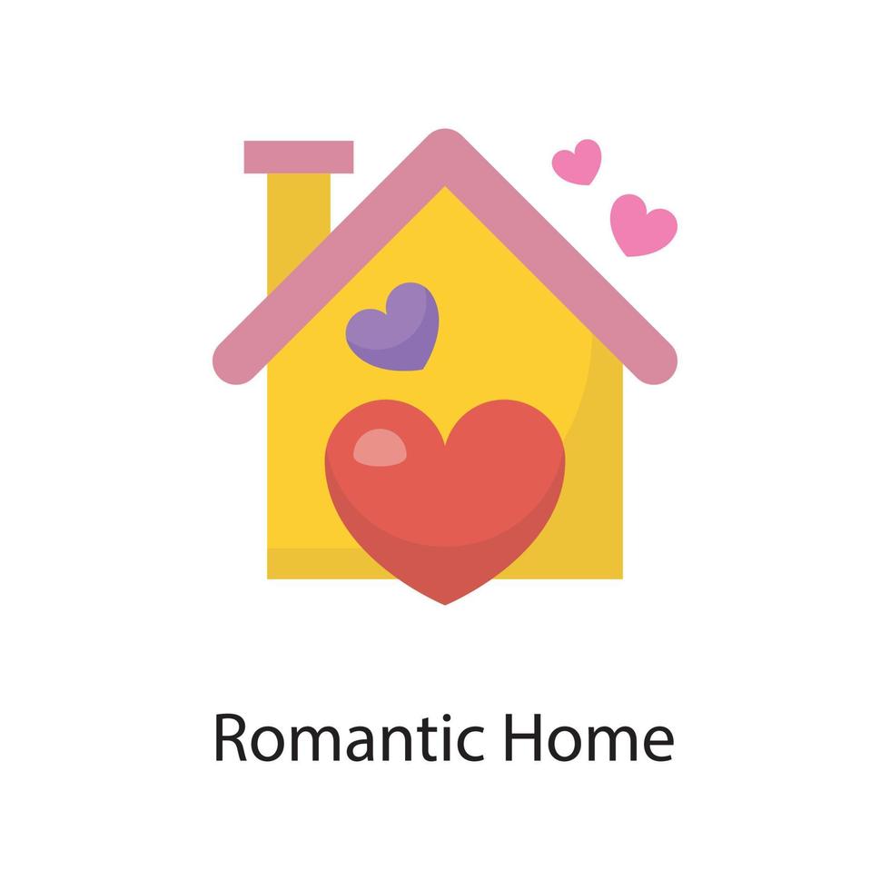 ilustração de design de ícone plana de vetor em casa romântica. símbolo de amor no arquivo eps 10 de fundo branco