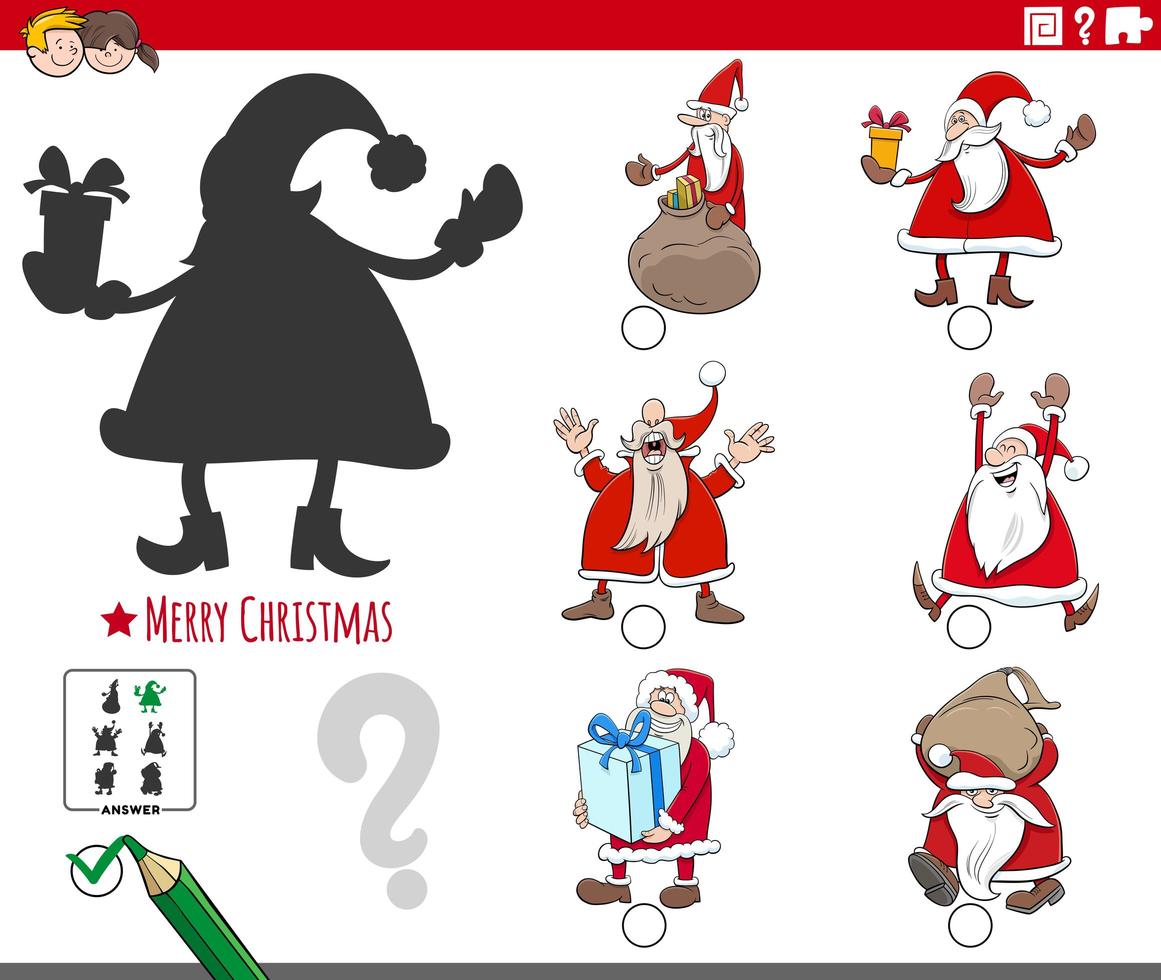 tarefa de sombras com personagens de desenhos animados do papai noel vetor