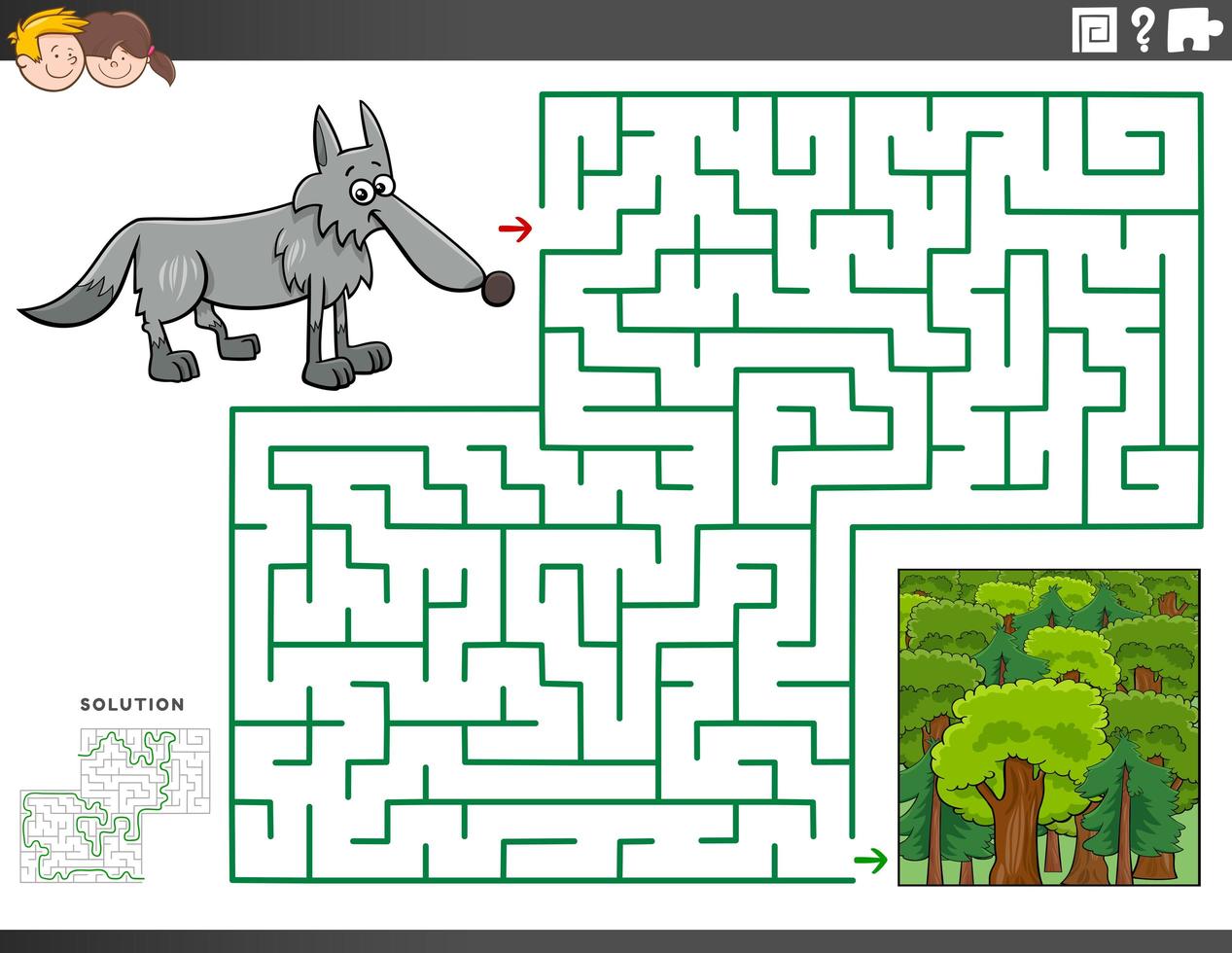 Labirinto de vetores, jogo educacional de labirinto para crianças com maçã  e minhoca