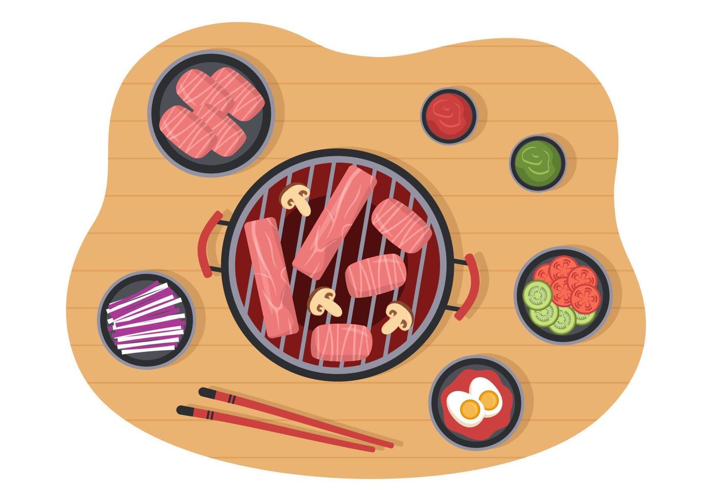 menu de comida coreana de vários pratos de cozinha deliciosos tradicionais ou nacionais em desenhos animados planos ilustração de modelos desenhados à mão vetor