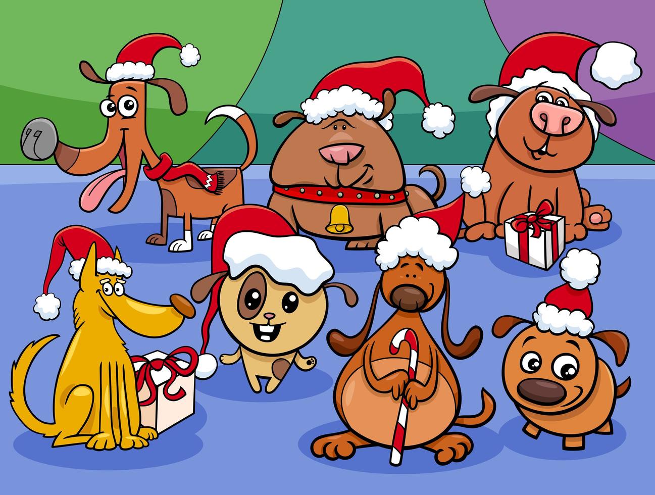 desenhos animados filhotes grupo de personagens na época do natal vetor