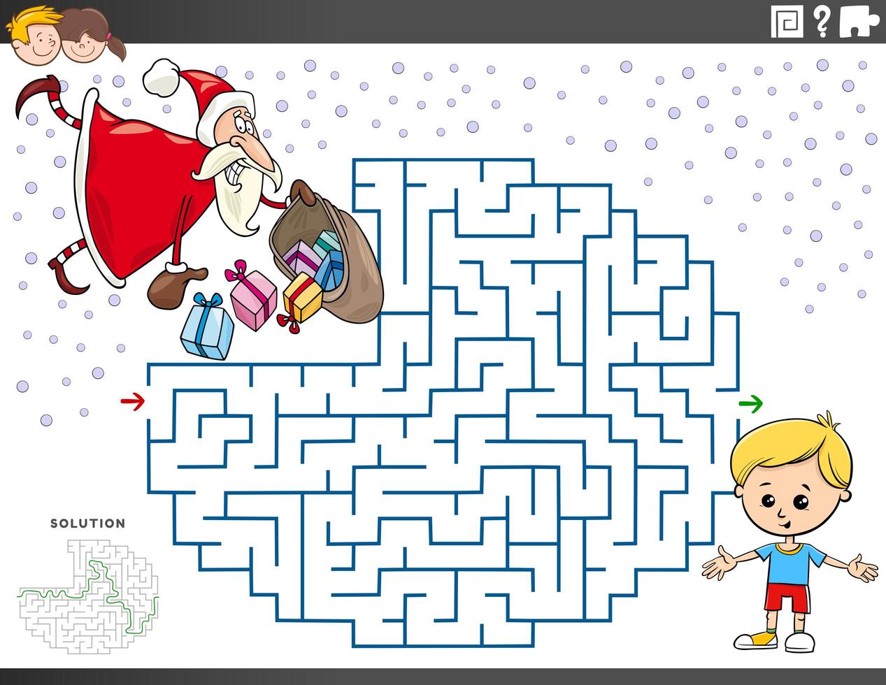 jogo de labirinto com o papai noel com presentes de natal vetor