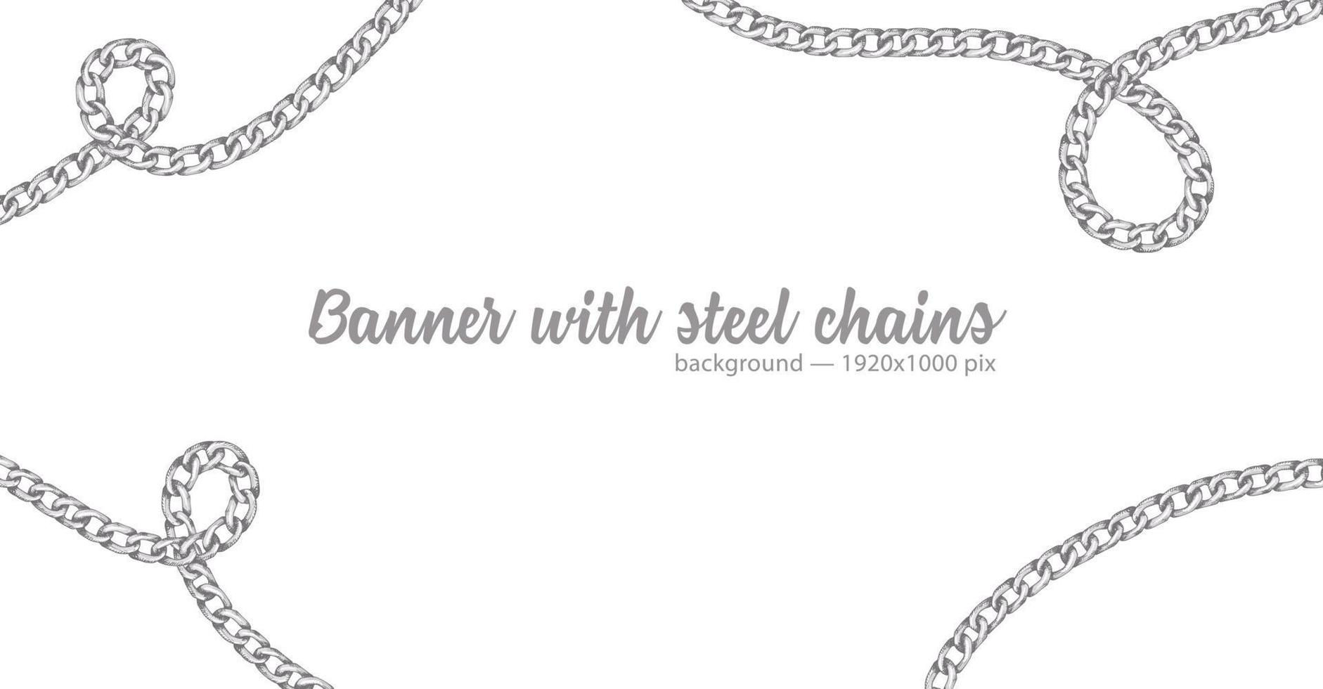 banner horizontal da web com padrão abstrato de cadeia de prata esboço desenhado à mão isolada no fundo branco vetor