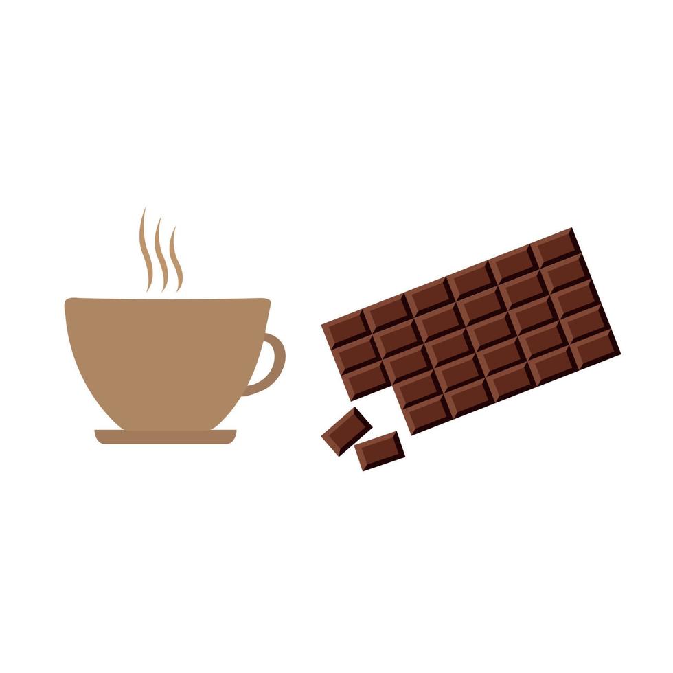 uma xícara de café e uma barra de chocolate em um fundo branco. ilustração vetorial em um estilo simples. vetor