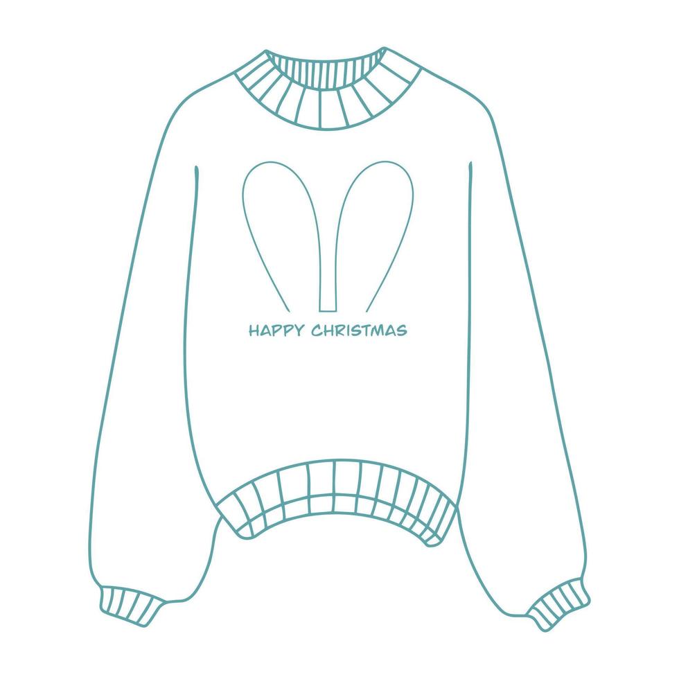 distintivo de suéter de inverno linear. camisola de inverno com orelhas de coelho. um ícone de camisola de inverno com uma linha fina destacada em um fundo branco. ilustração vetorial. vetor