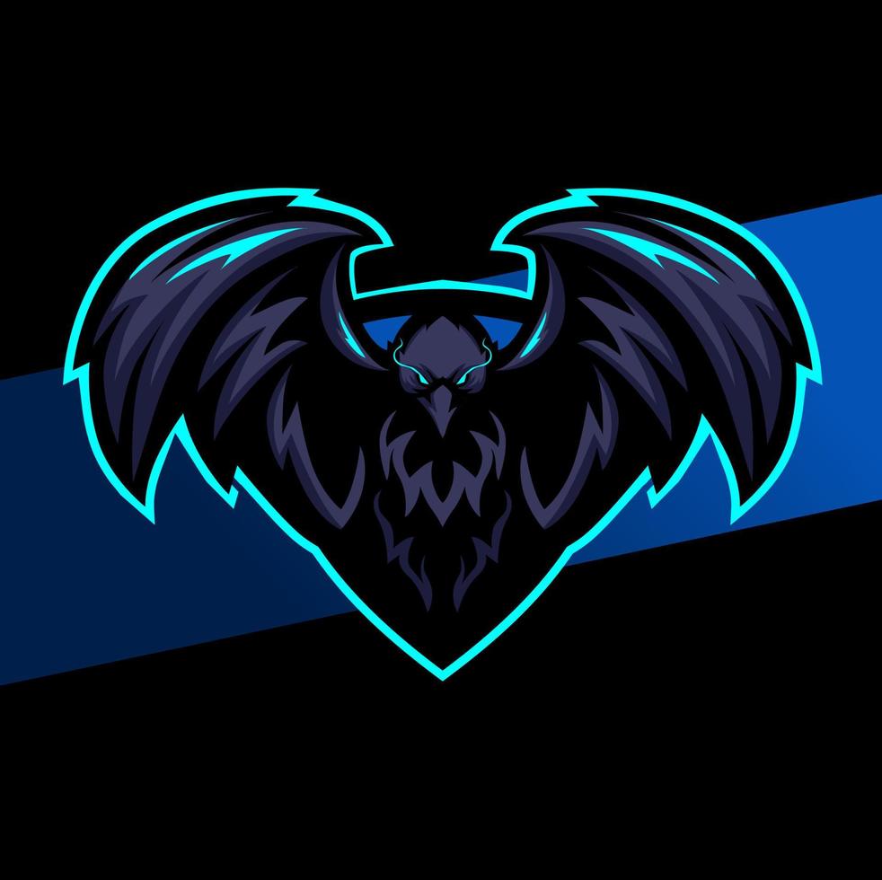 design de logotipo esport de mascote de asas de corvo para ilustração e jogos esportivos vetor