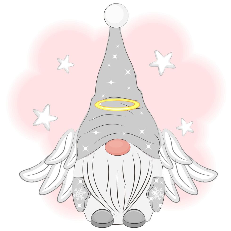 anjo gnomo fofo de natal com ilustração vetorial de asas vetor