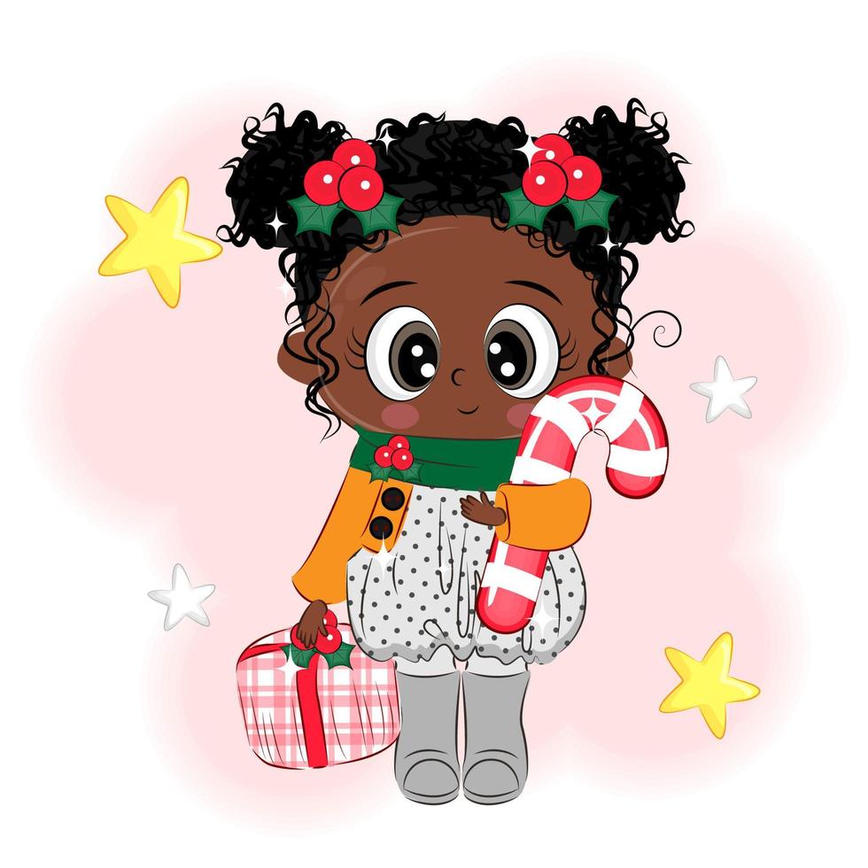 menina bonitinha com ilustração vetorial de natal de doces vetor