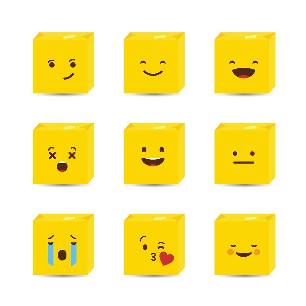 conjunto de vetores de design de emojis quadrados amarelos